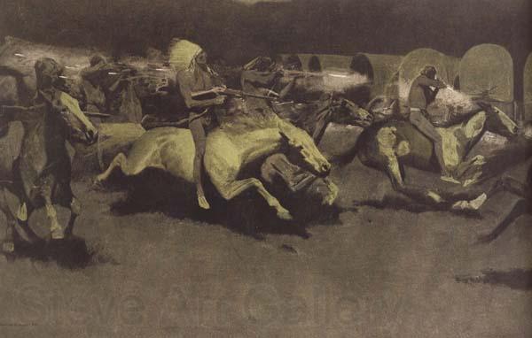 Frederic Remington A Night Attack on a Government Wagon Train (mk43) Norge oil painting art
